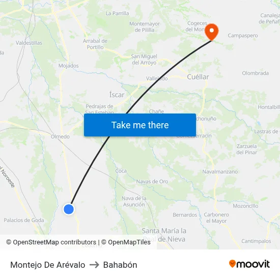 Montejo De Arévalo to Bahabón map