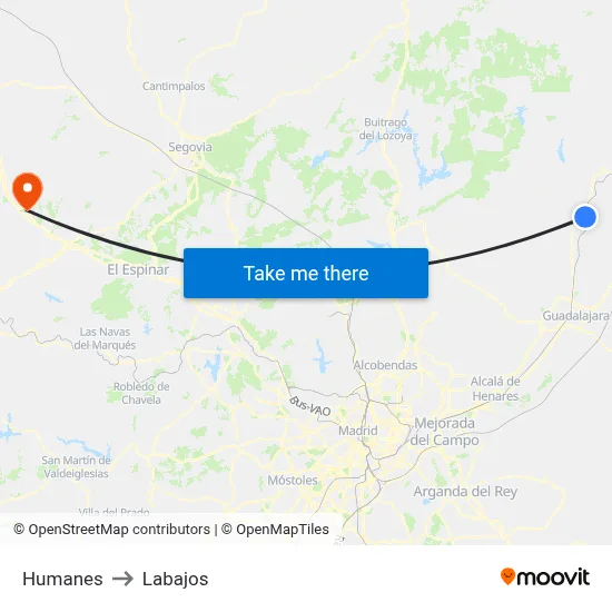 Humanes to Labajos map