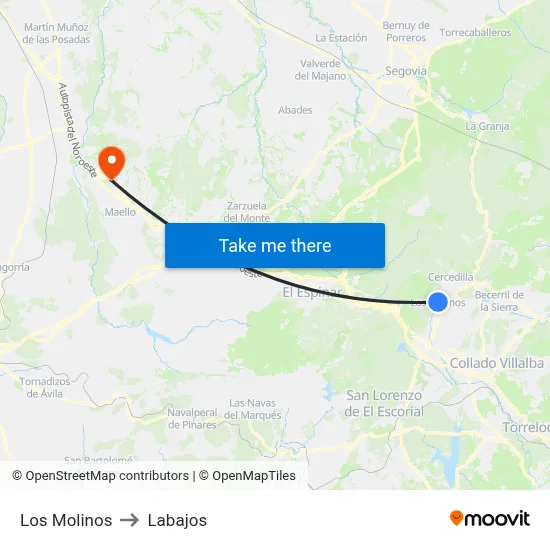 Los Molinos to Labajos map