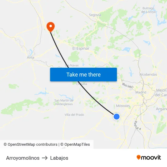 Arroyomolinos to Labajos map