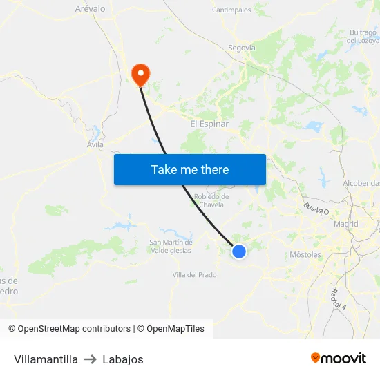 Villamantilla to Labajos map