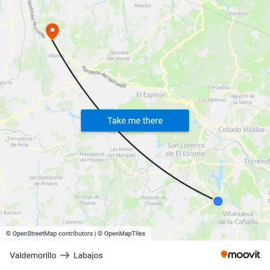 Valdemorillo to Labajos map