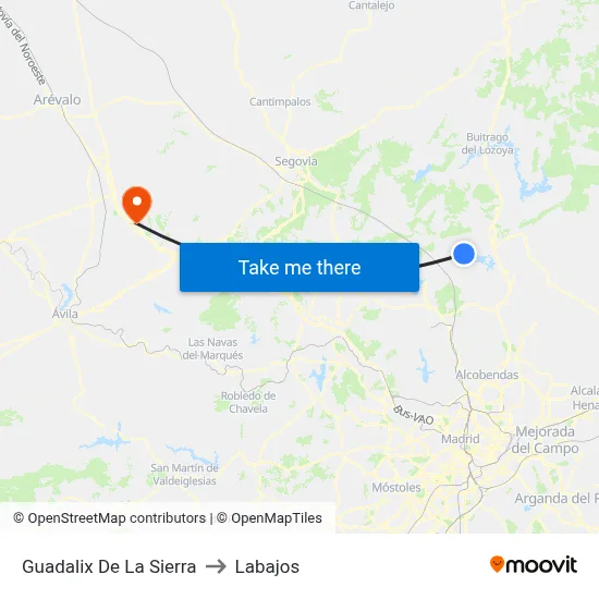 Guadalix De La Sierra to Labajos map