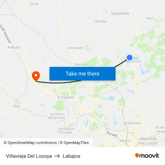 Villavieja Del Lozoya to Labajos map
