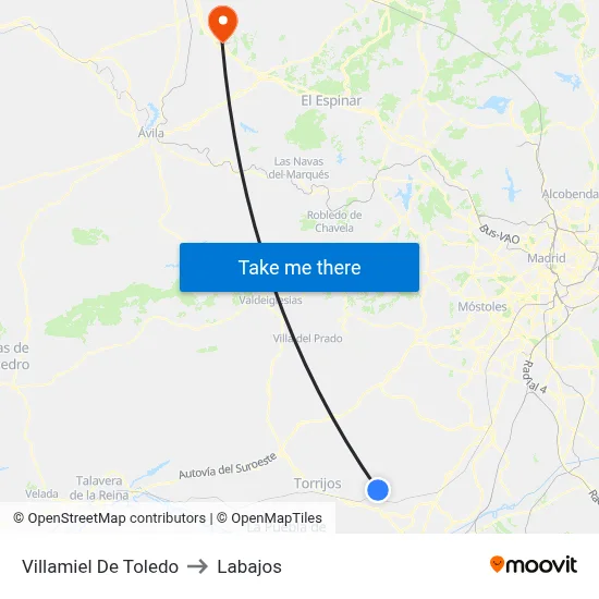 Villamiel De Toledo to Labajos map