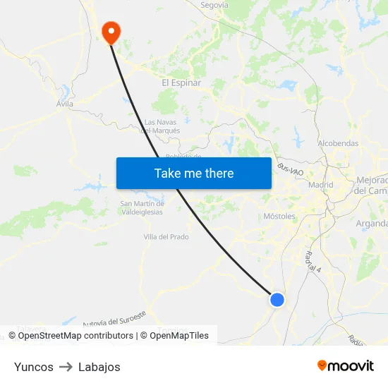 Yuncos to Labajos map