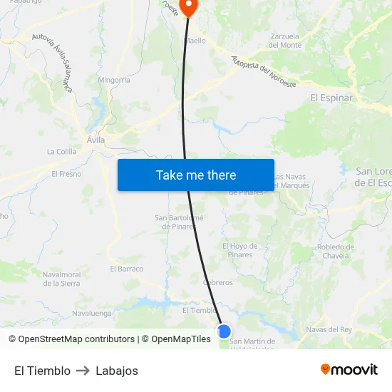 El Tiemblo to Labajos map