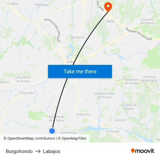 Burgohondo to Labajos map