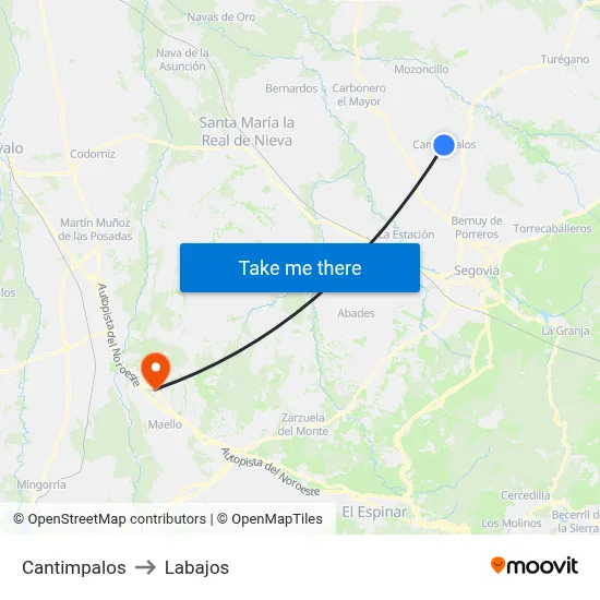Cantimpalos to Labajos map