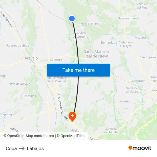 Coca to Labajos map