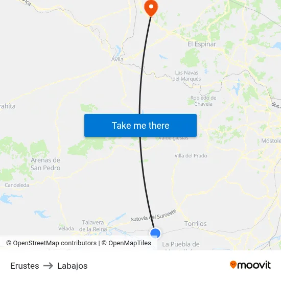 Erustes to Labajos map