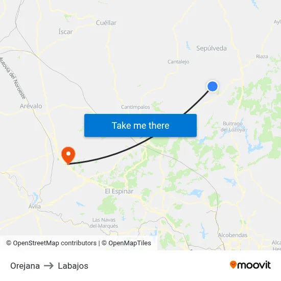 Orejana to Labajos map