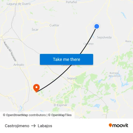 Castrojimeno to Labajos map