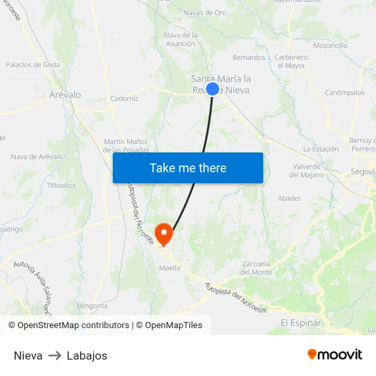 Nieva to Labajos map