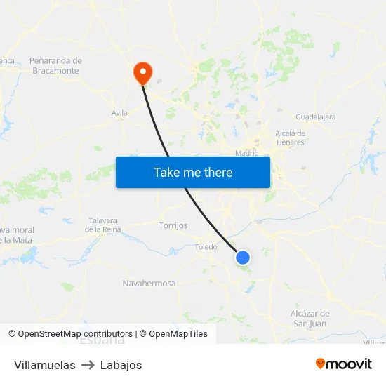 Villamuelas to Labajos map