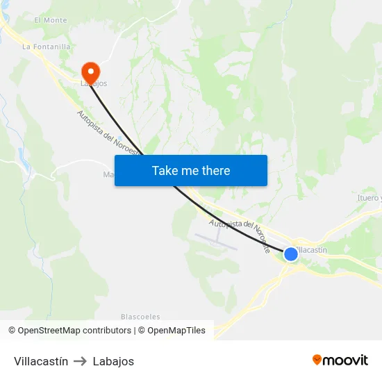 Villacastín to Labajos map