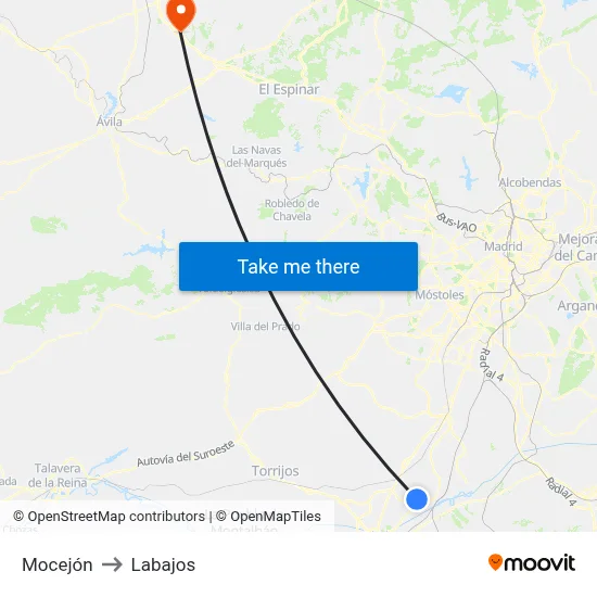 Mocejón to Labajos map