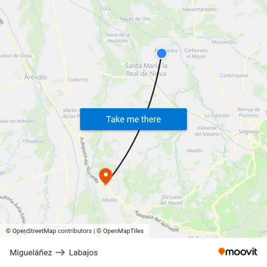 Migueláñez to Labajos map