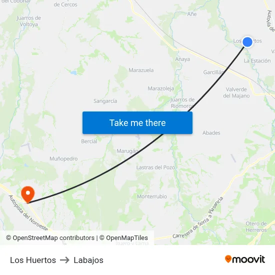Los Huertos to Labajos map