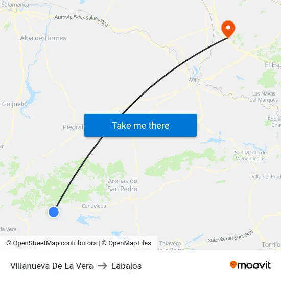 Villanueva De La Vera to Labajos map