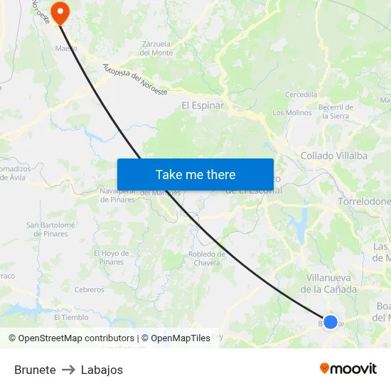 Brunete to Labajos map