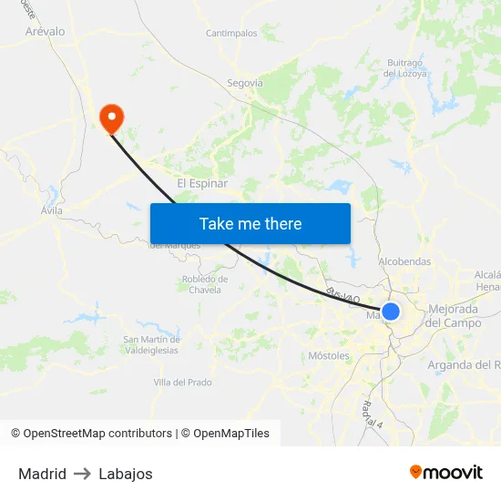 Madrid to Labajos map