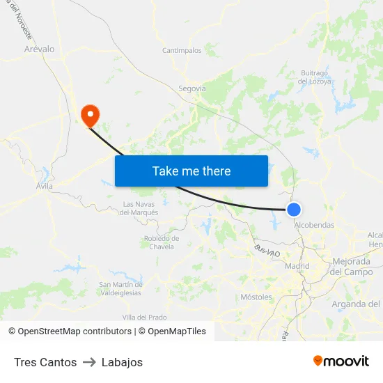 Tres Cantos to Labajos map