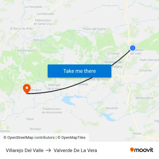 Villarejo Del Valle to Valverde De La Vera map