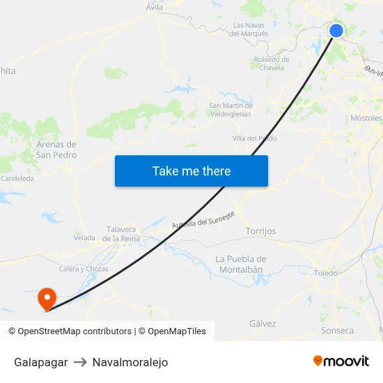 Galapagar to Navalmoralejo map