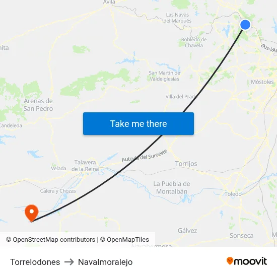 Torrelodones to Navalmoralejo map
