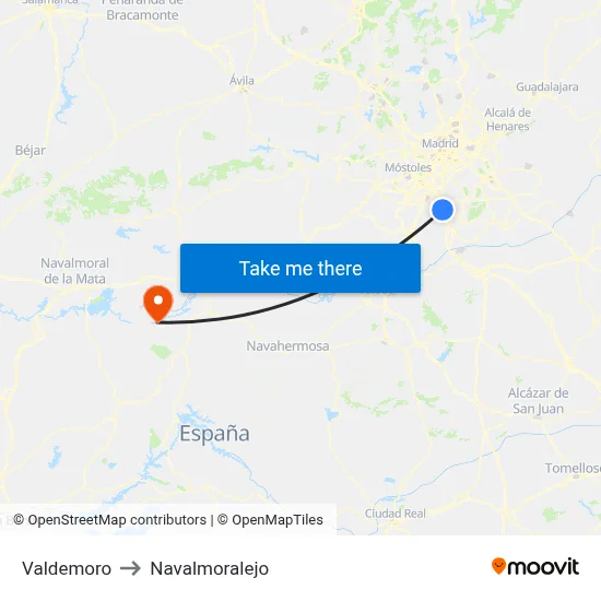 Valdemoro to Navalmoralejo map