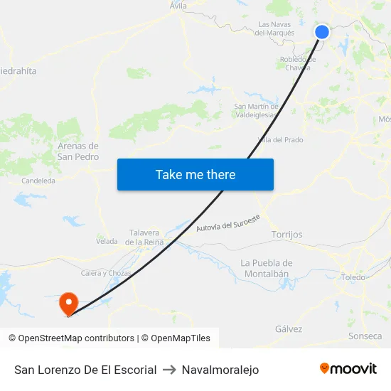 San Lorenzo De El Escorial to Navalmoralejo map