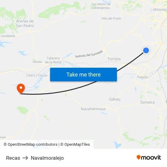 Recas to Navalmoralejo map
