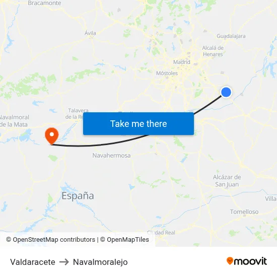 Valdaracete to Navalmoralejo map