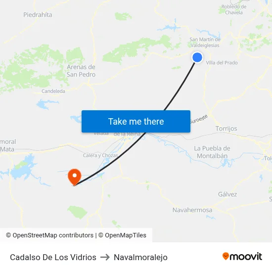 Cadalso De Los Vidrios to Navalmoralejo map