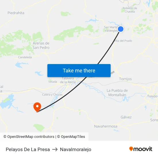 Pelayos De La Presa to Navalmoralejo map