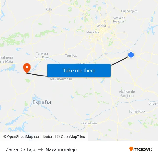 Zarza De Tajo to Navalmoralejo map