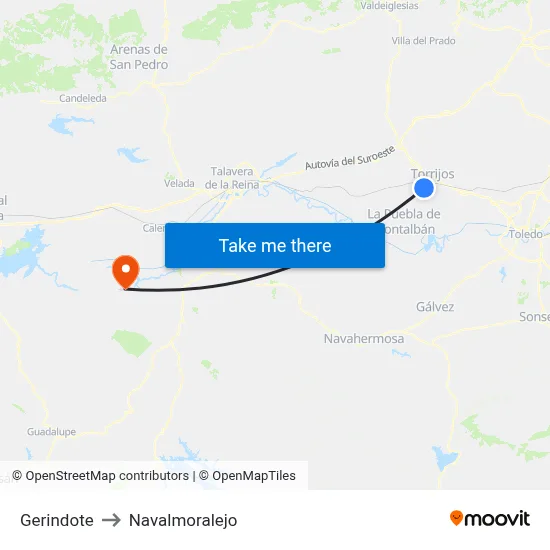 Gerindote to Navalmoralejo map