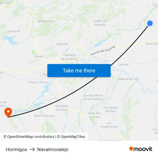 Hormigos to Navalmoralejo map