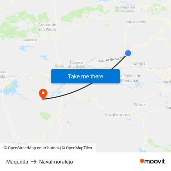 Maqueda to Navalmoralejo map