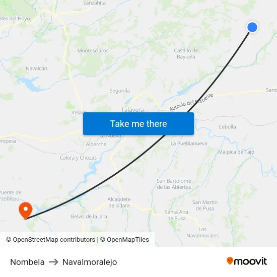 Nombela to Navalmoralejo map