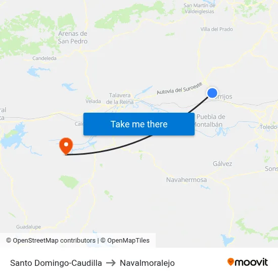 Santo Domingo-Caudilla to Navalmoralejo map
