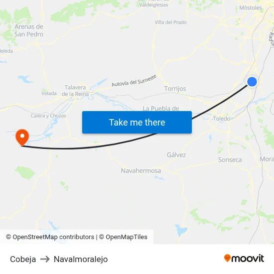 Cobeja to Navalmoralejo map