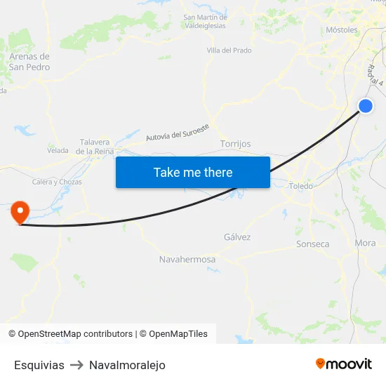 Esquivias to Navalmoralejo map