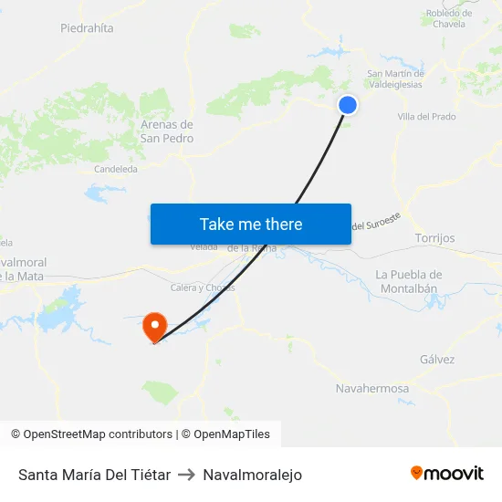 Santa María Del Tiétar to Navalmoralejo map