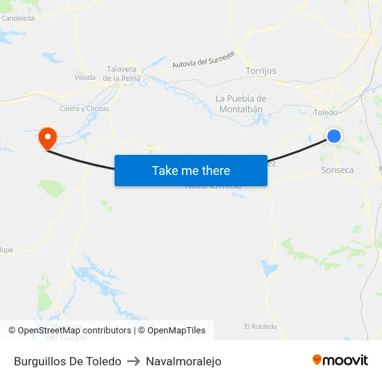 Burguillos De Toledo to Navalmoralejo map