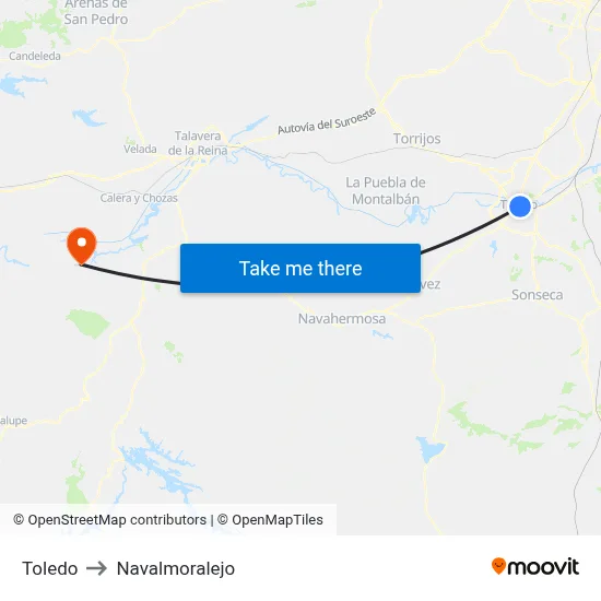 Toledo to Navalmoralejo map
