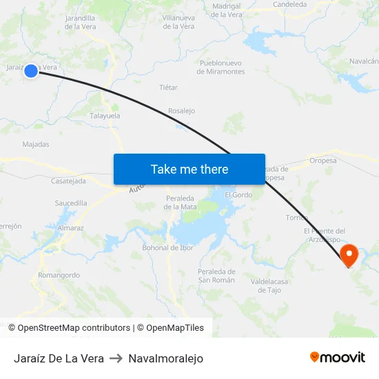 Jaraíz De La Vera to Navalmoralejo map