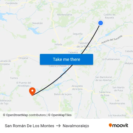 San Román De Los Montes to Navalmoralejo map
