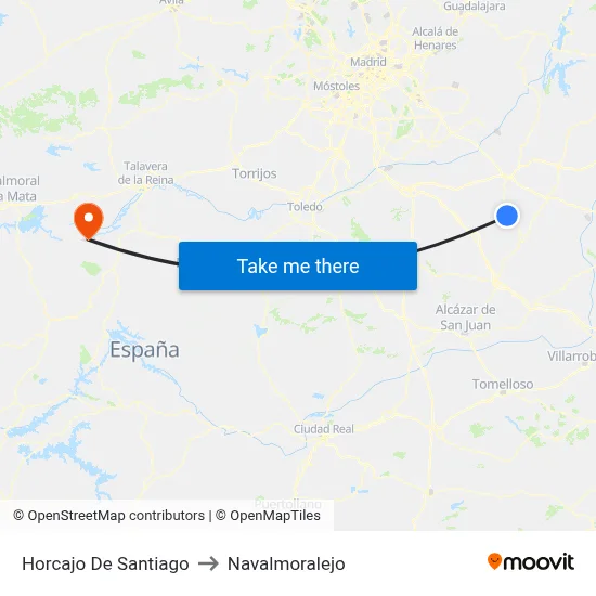 Horcajo De Santiago to Navalmoralejo map